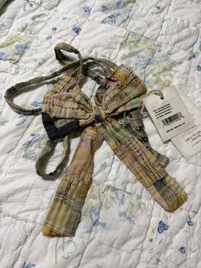 Magnolia Pearl Patchwork Plaid Bow Necklace in Green, Pink & Yellow